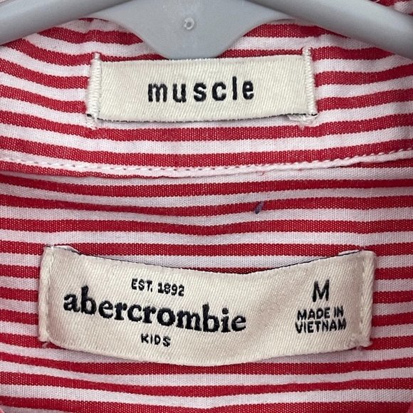Abercrombie Kids Boys Button Up Shirt Size 13-14 Red White Striped Long Sleeve - Picture 4 of 8